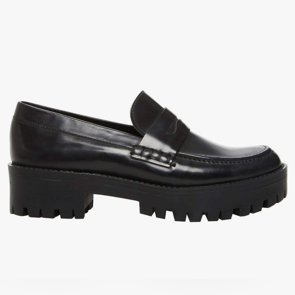 STEVE MADDEN Womens Black Beef Roll Penny Keeper 1" Platform Crew Loafers 7